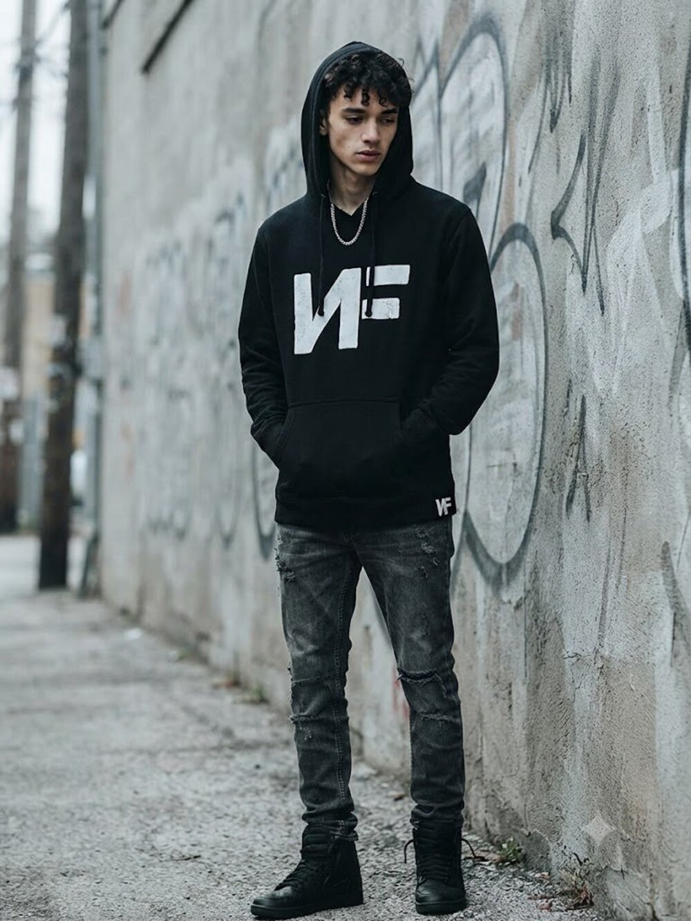 NF Rapper Music Merch Black Graphic Pullover Hoodie Sweatshirt M/L